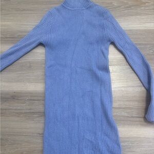 Elegant Blue Ribbed Knit Dress Size S